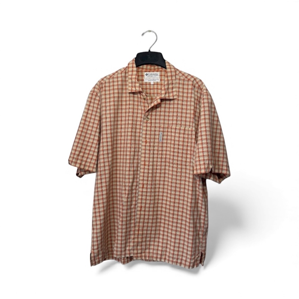 Columbia Short Sleeve Button Down Shirt  Orange & Cream Size S